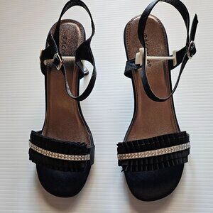 Palovio Black Rhinestone Open Toe Heels Satin Size 8